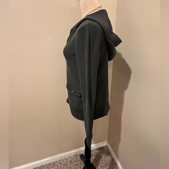 Eddie Bauer Dark Olive Green Hooded Military Inspired Zip-Up Sweater, size XS - Picture 4 of 8